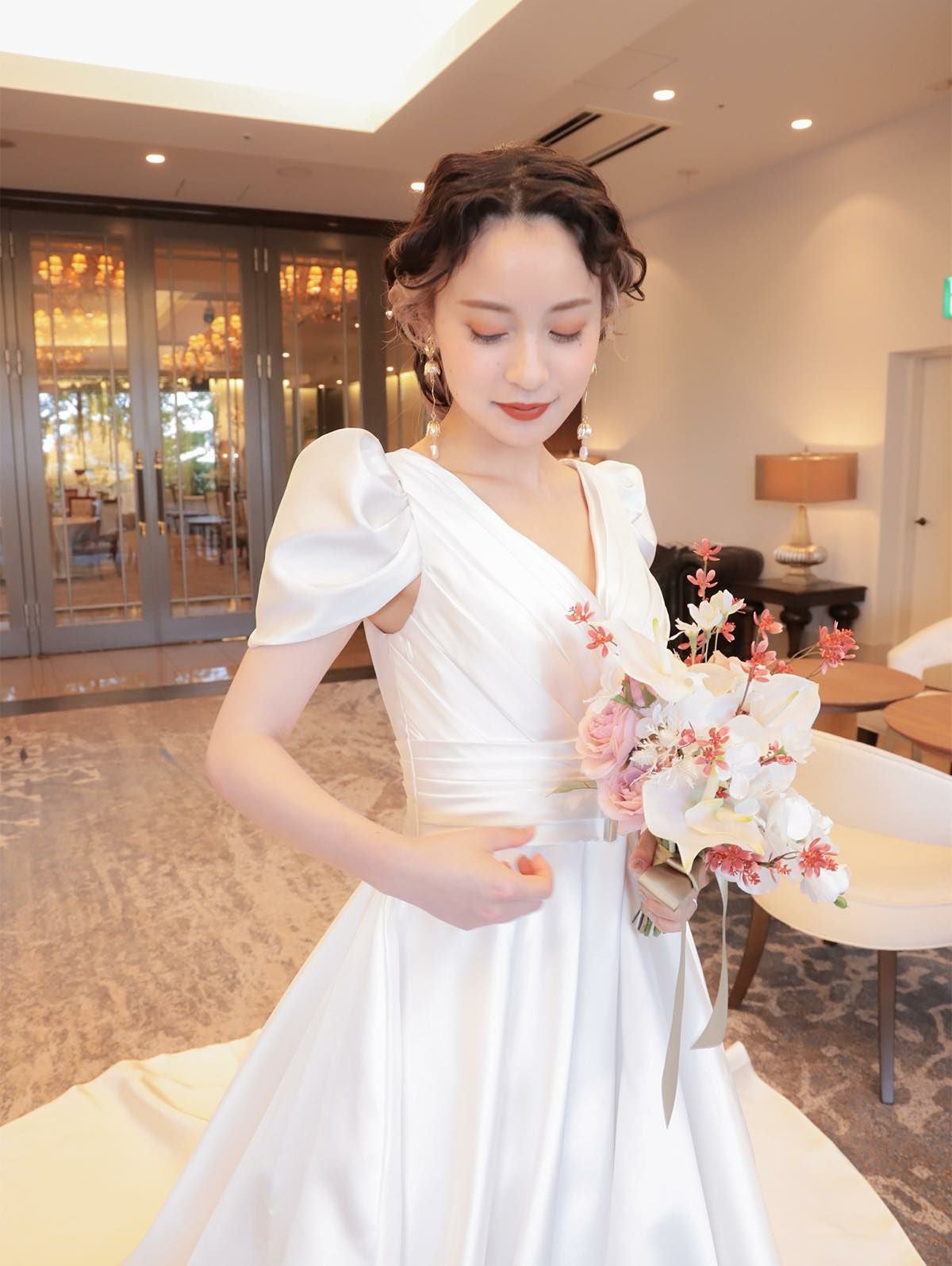 2wayミカドサテンドレス-パフスリーブ〈PD-WDOR-63〉 | DRESSY ONLINE