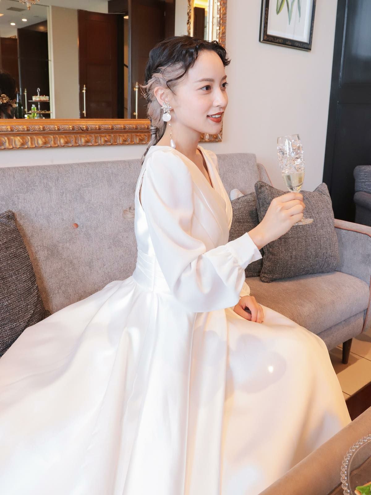 2wayミカドサテンドレス -ロングスリーブ〈PD-WDOR-62〉 | DRESSY