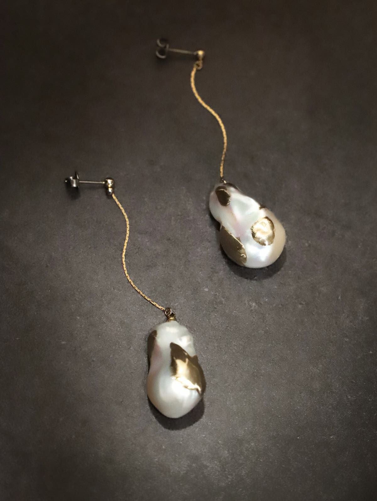 White Oyster Drop Earring&Pierce - Vintage Gold 【WDP-ER-02
