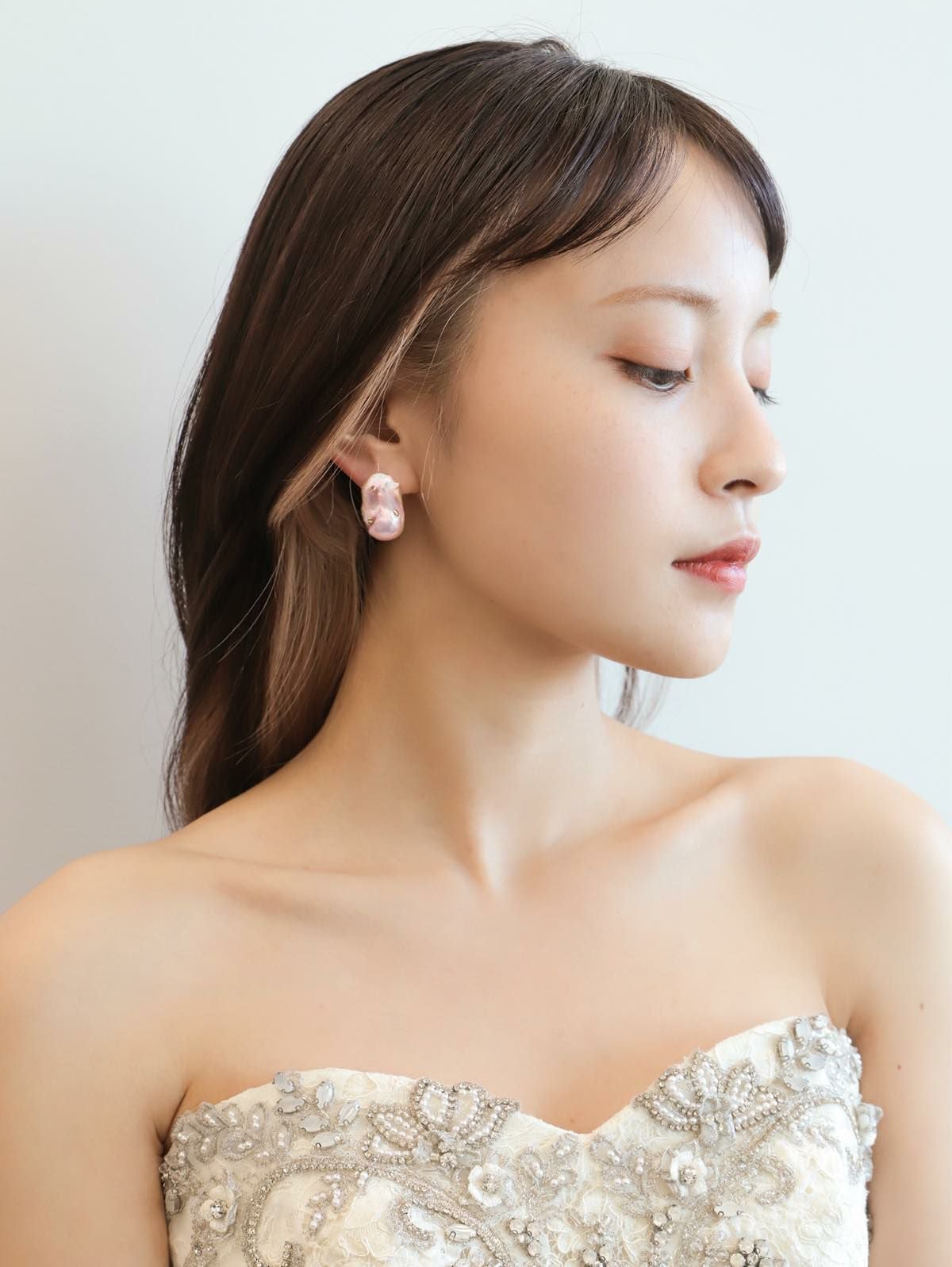 Pink Baroque Earring&Pierce -Crystal 【WDP-ER-05】 バロックパール