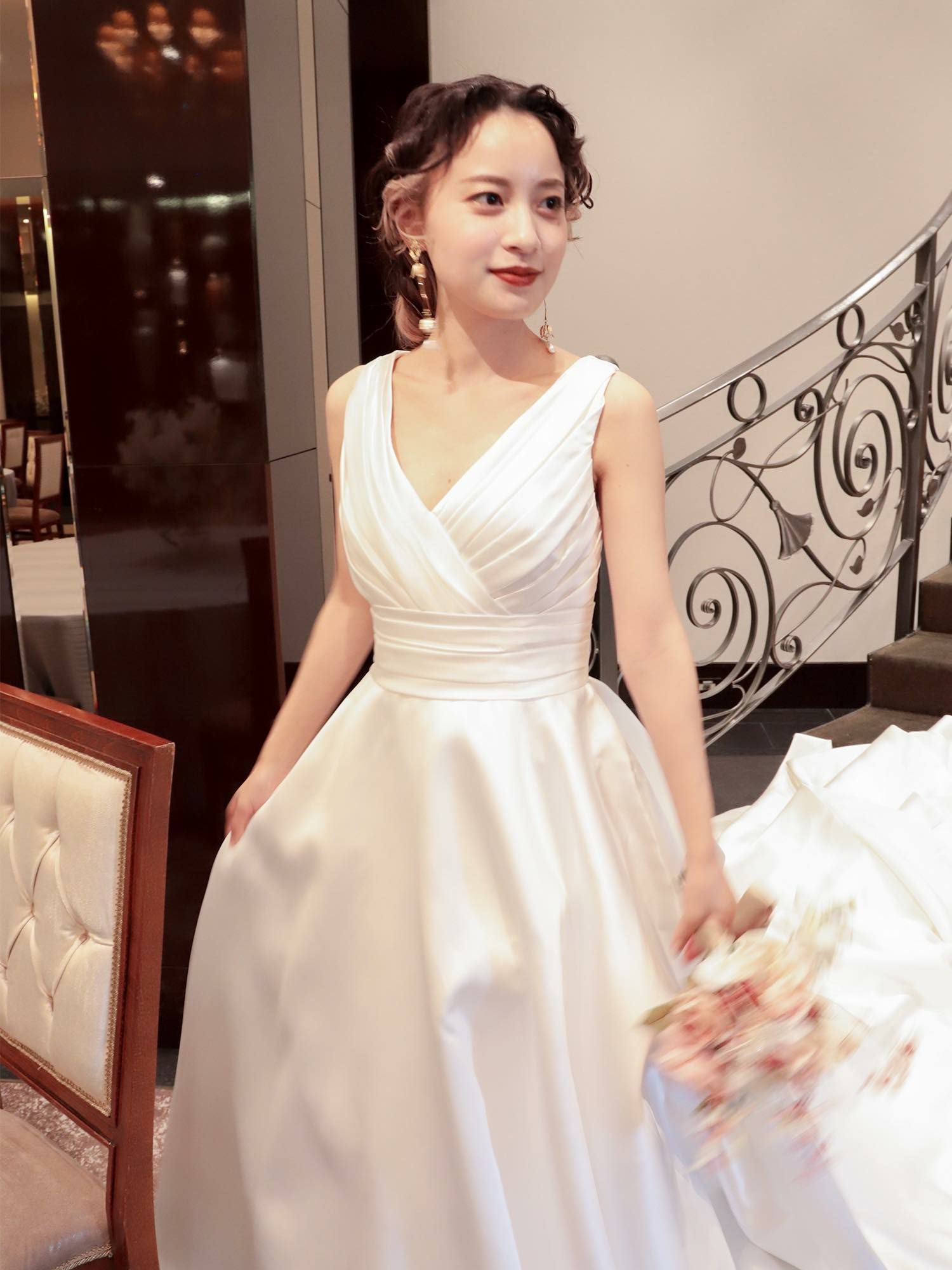 3泊4日】2wayミカドサテンドレス-パフスリーブ〈PD-WDOR-63〉 | DRESSY