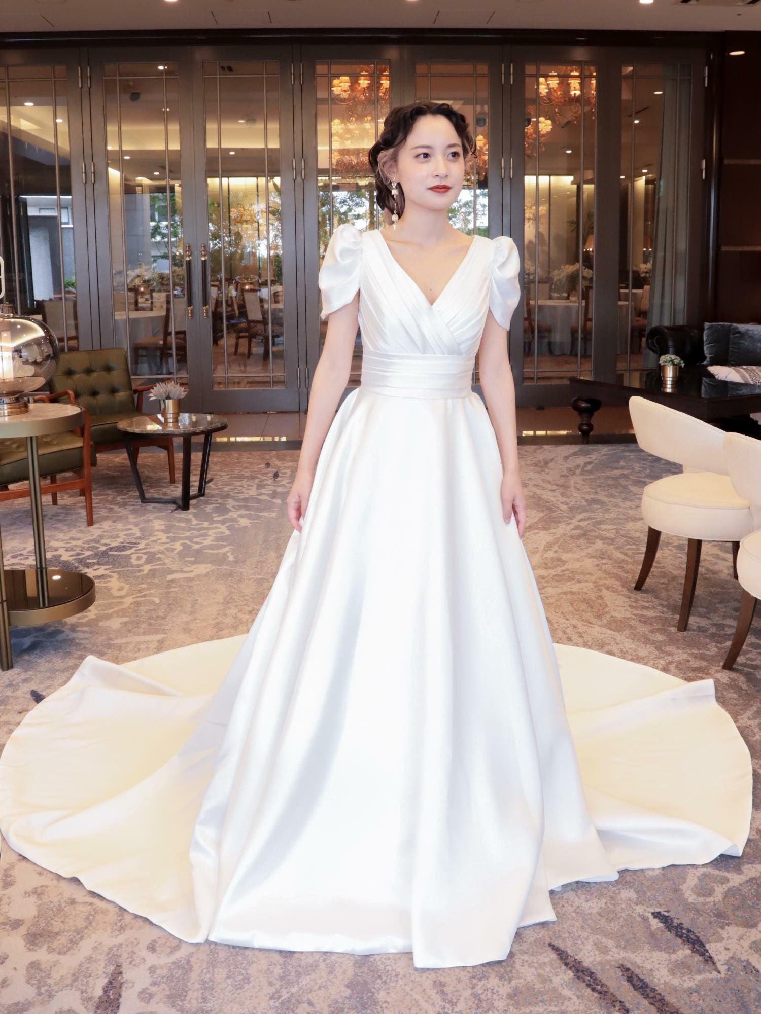 3泊4日】2wayミカドサテンドレス-パフスリーブ〈PD-WDOR-63〉 | DRESSY