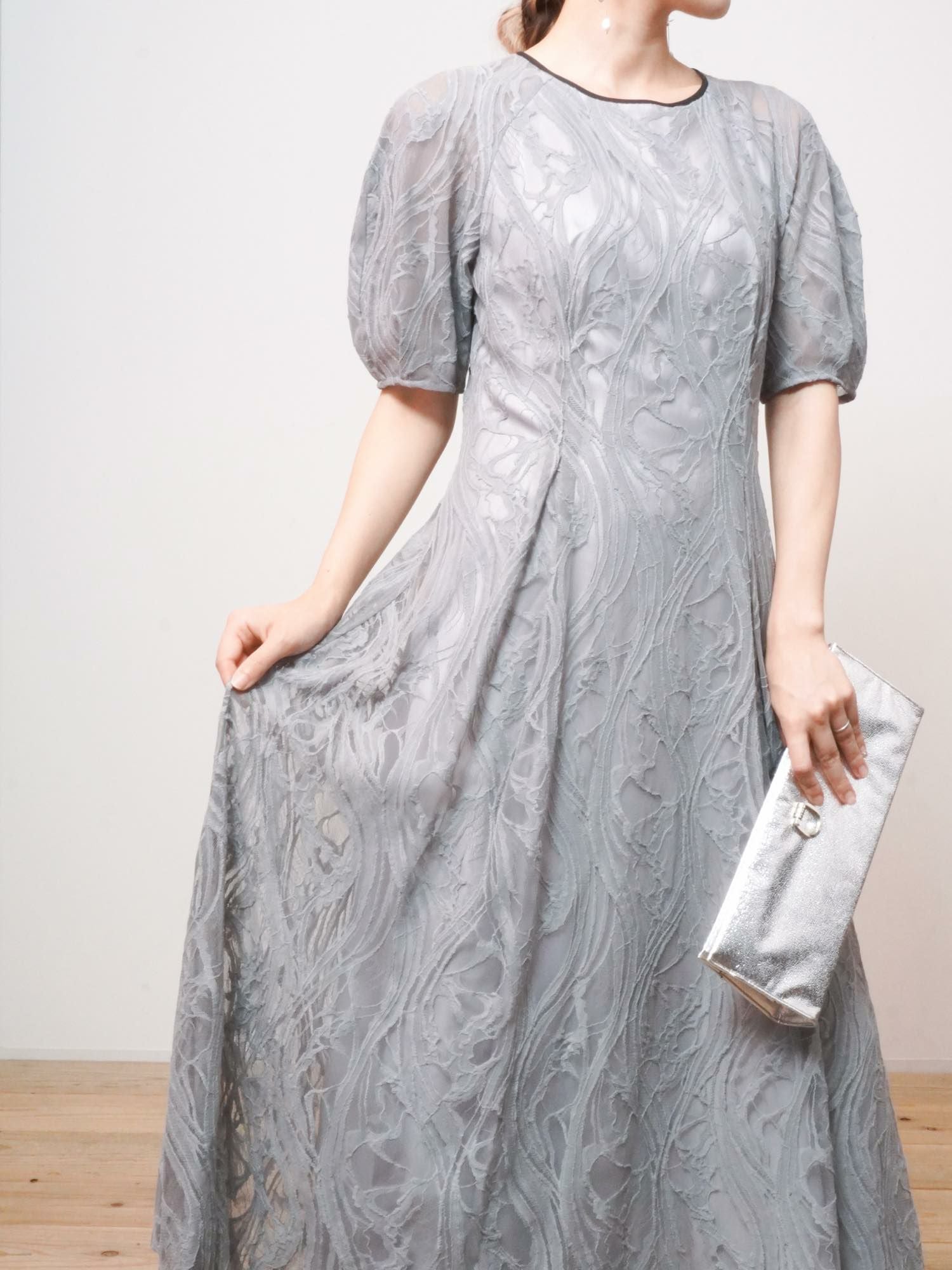 レンタル】ウエストリボン総レースフレアドレス【GD-RTL-08